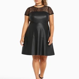 Lace Inset Faux Leather Dress